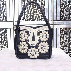 Vintage Brighton Masterpiece Crown Jewell Embroidered Beaded Hobo Bag Navy Blue